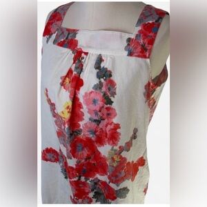 Joules Midi Dress Wide Strap Summer Floral Cotton Linen Lined Women's 12